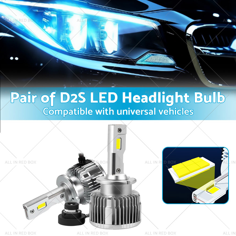 Pair of D2S LED Headlight Bulbs HID Conversion Kit 6000K White Plug and Play 90W-2