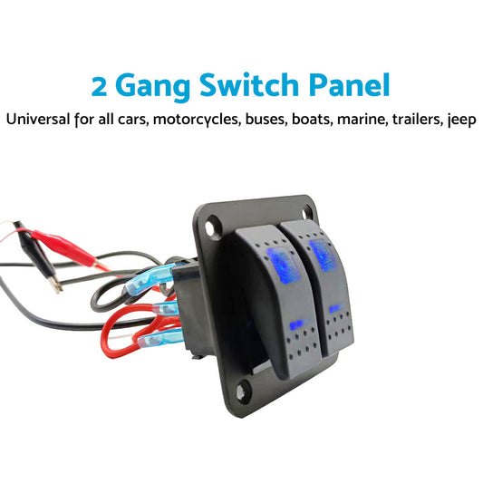 2 Gang Blue LED Light Rocker Switch Panel Dual LED Boat Car Waterproof-1