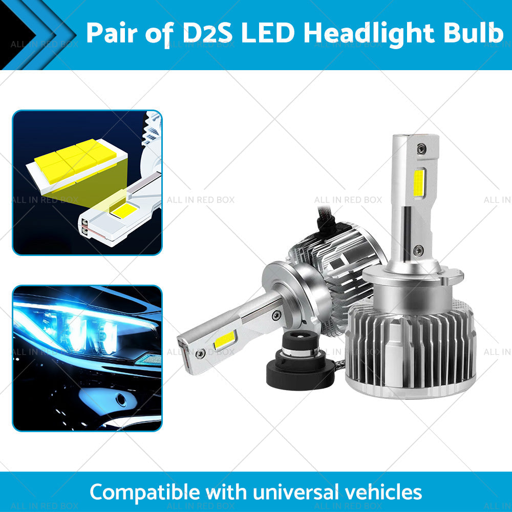 Pair of D2S LED Headlight Bulbs HID Conversion Kit 6000K White Plug and Play 90W-1