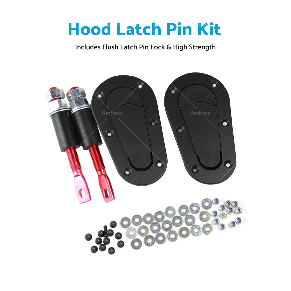 2Pcs Universal Racing Mount Bonnet Hood Plus Flush Latch Pin Locking Kit-2