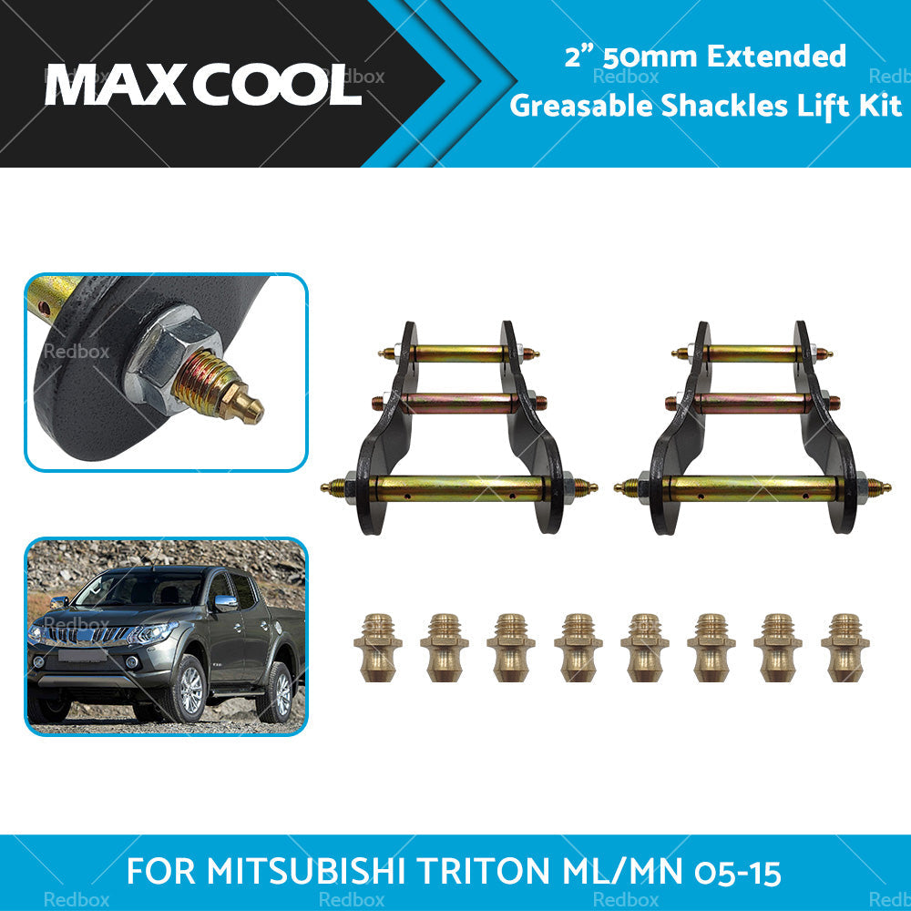 FOR MITSUBISHI TRITON ML or MN 05-15 EXTENDED GREASABLE SHACKLES 2 inch 50MM LIFT KIT-0