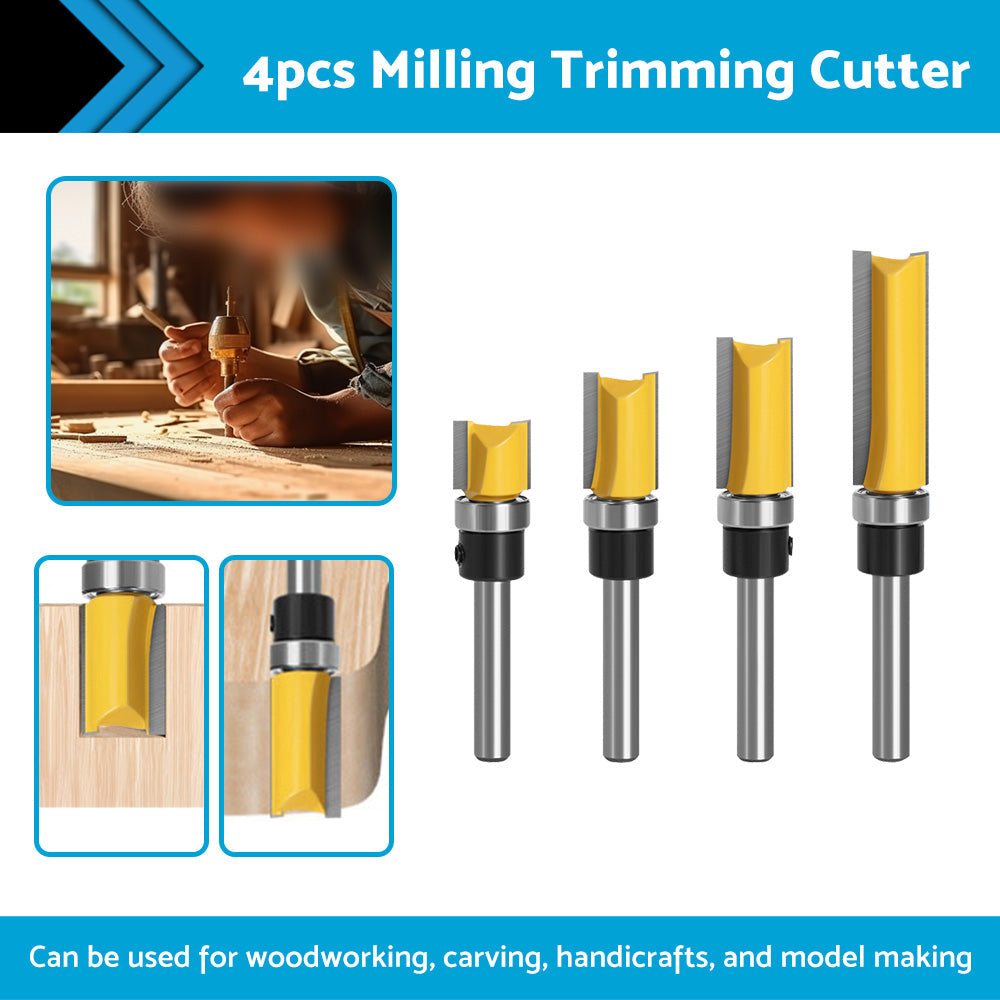 4pcs 1 4 Shank Top Bearing Flush Trim Pattern Router Bit Set Milling Cutter Kit-1