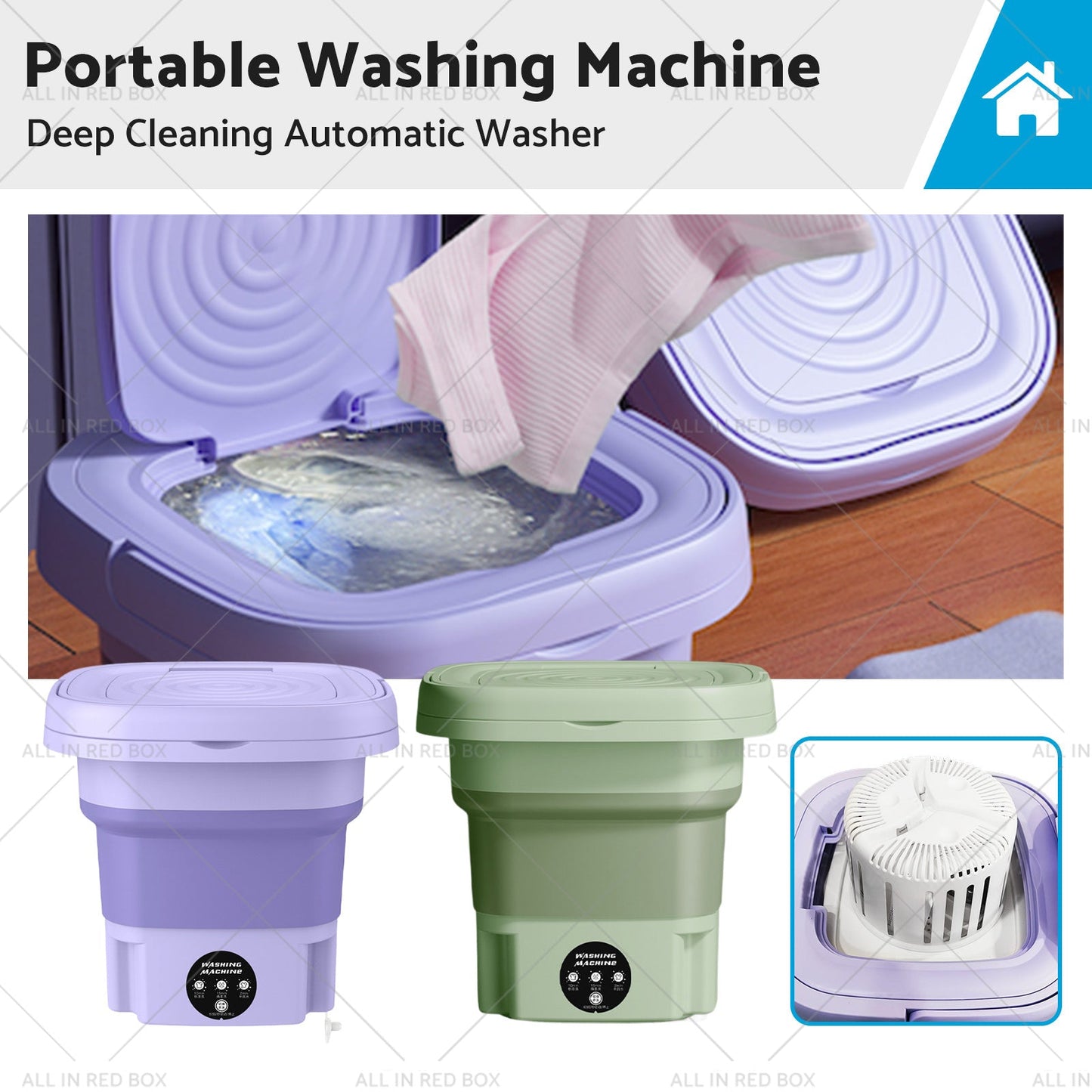8L Foldable Washing Machine Portable 3 Modes Deep Cleaning Automatic Washer 240V-0