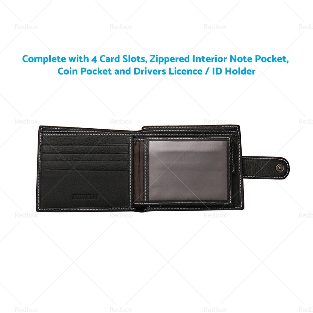 Mens Wallet Black Bi Fold with Top Layer Cowhide Leather Card Slots Coin Pocket-1