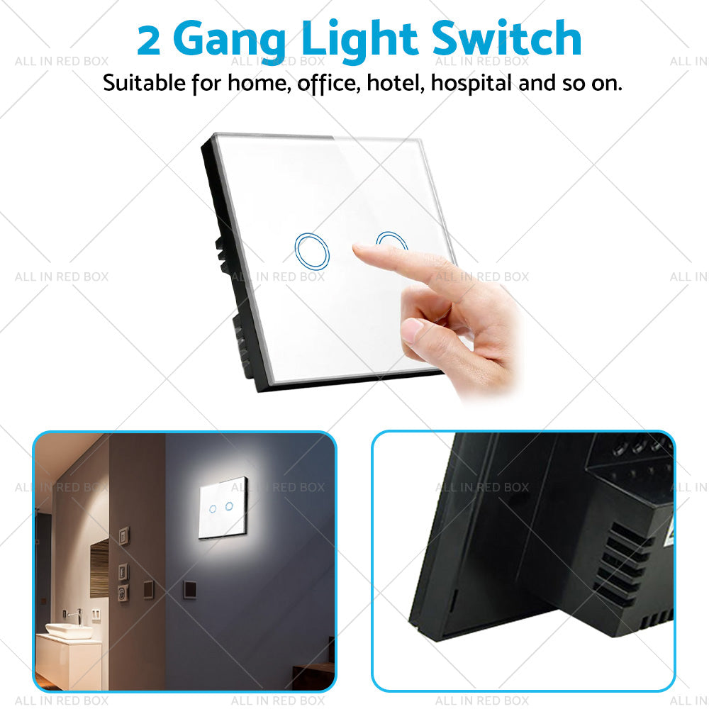 87x87mm Touch Wall Light Switch LED 2 Gang 1way Touch Glass Switch-3