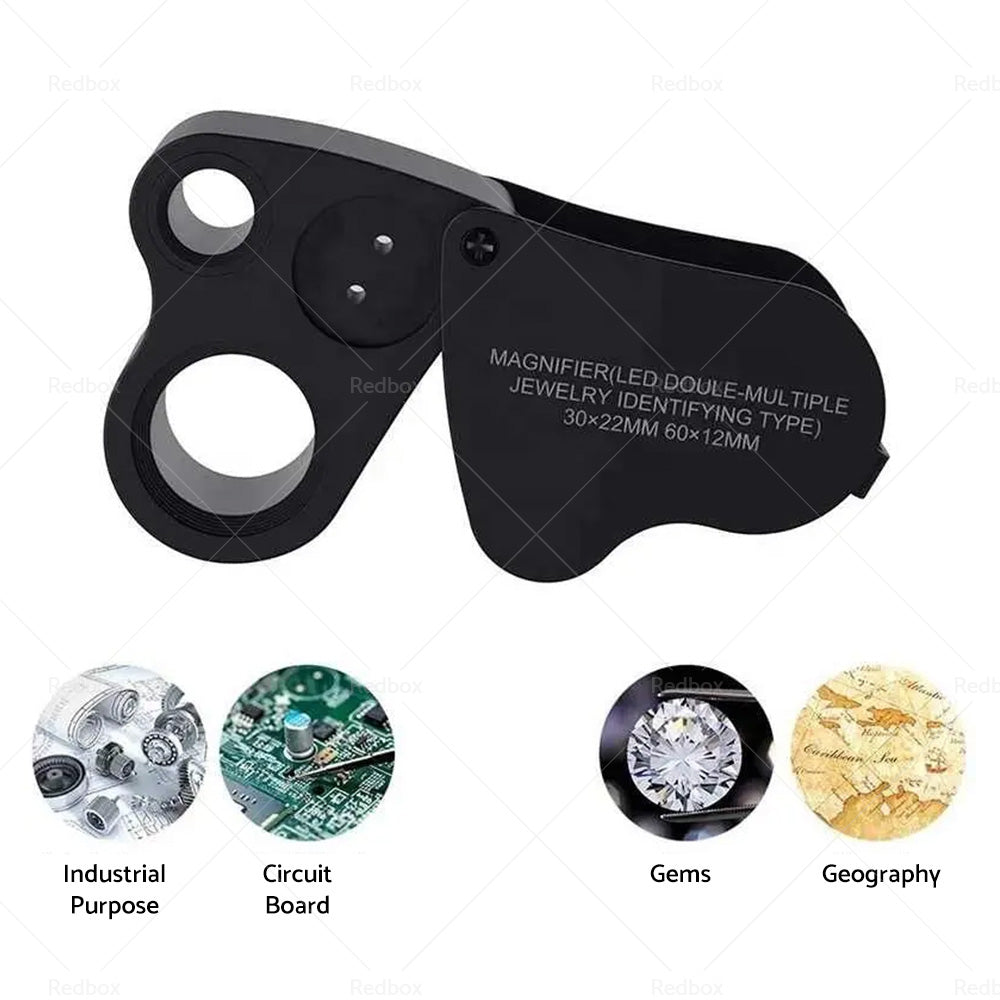 60X 30X Pocket Jewellers Eye Loupe Magnifier Jewelry Magnifying Glass LED Light-4