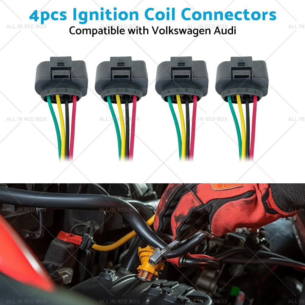 4PCS Ignition Coil Connector Repair Harness Plug 1J0973724 Suitable For VW Audi-4