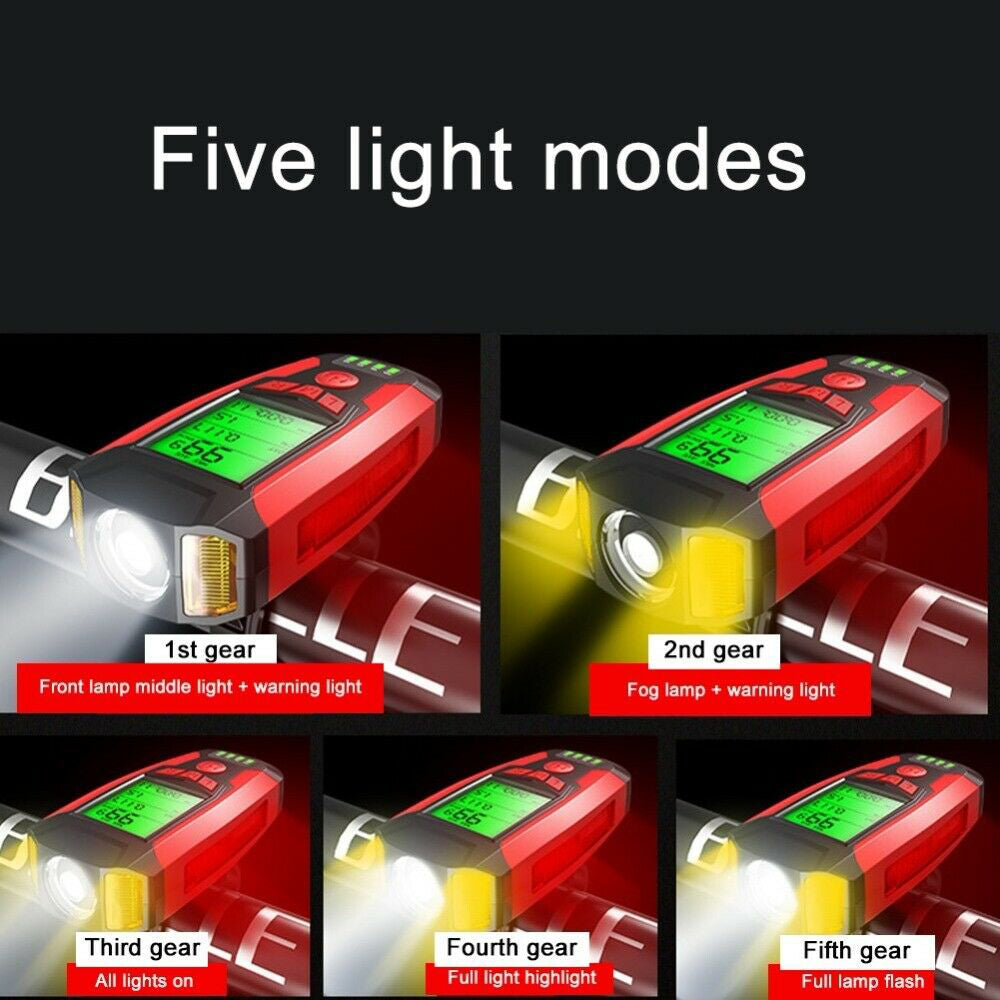 USB Rechargeable LED Bicycle Headlight With Horn and Speedometer Suitable For Bike Front-4