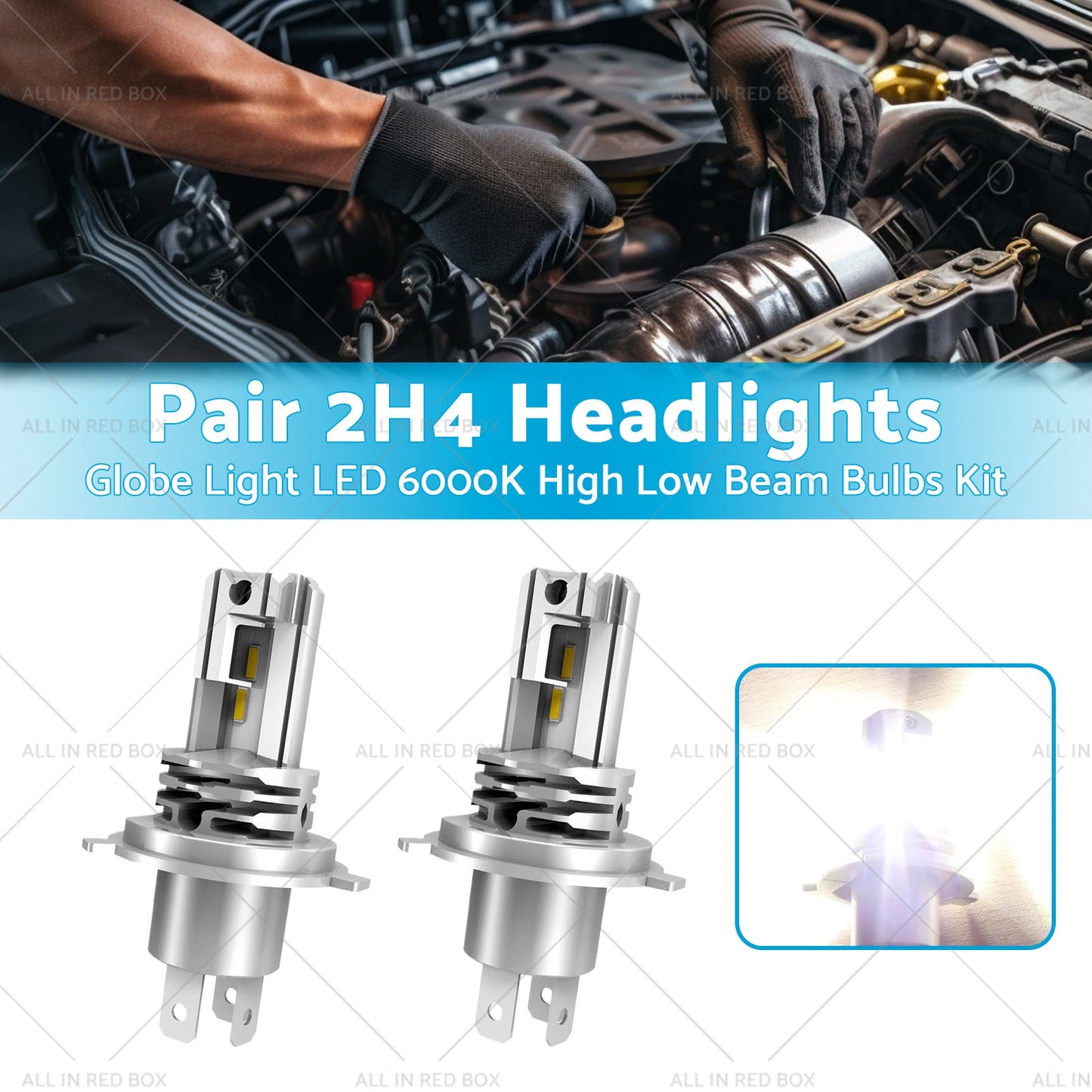 2x H4 Headlights Replacement Globe Light LED 6000K High Low Beam Bulbs Kit-2