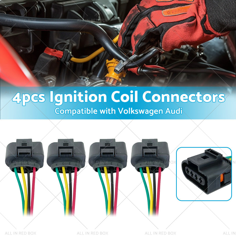 4PCS Ignition Coil Connector Repair Harness Plug 1J0973724 Suitable For VW Audi-2