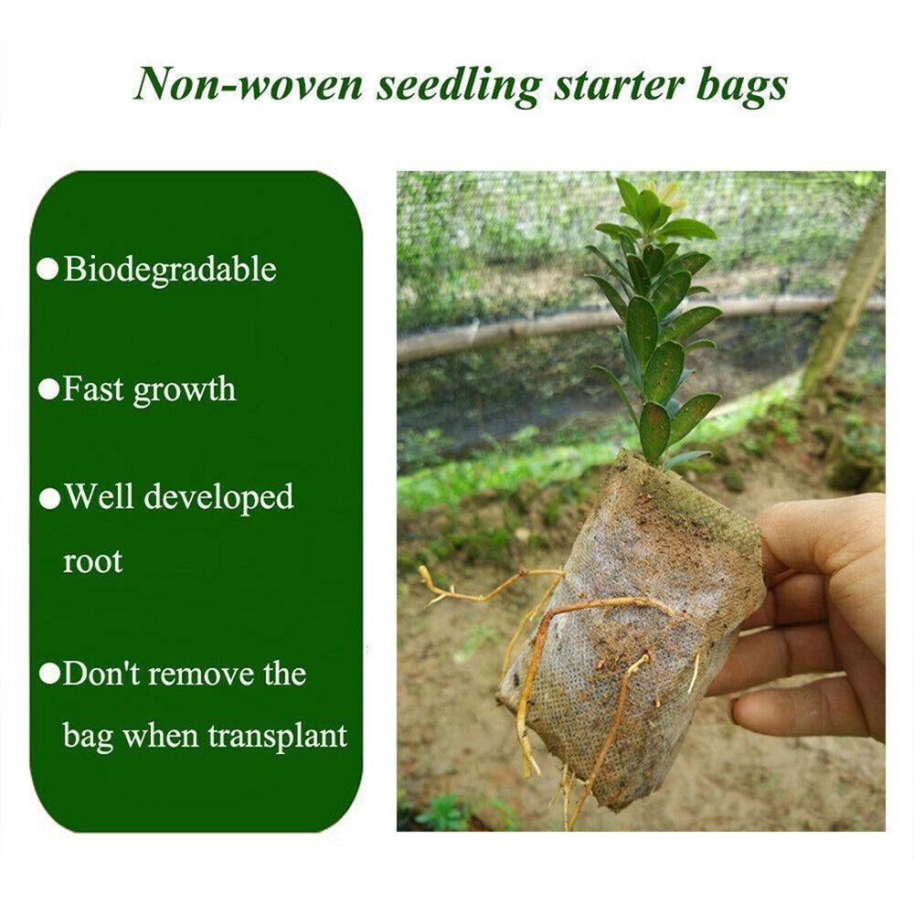 Non-Woven 200PCS Biodegradable Bags Plant Grow Pot Nursery Seedling Garden-4