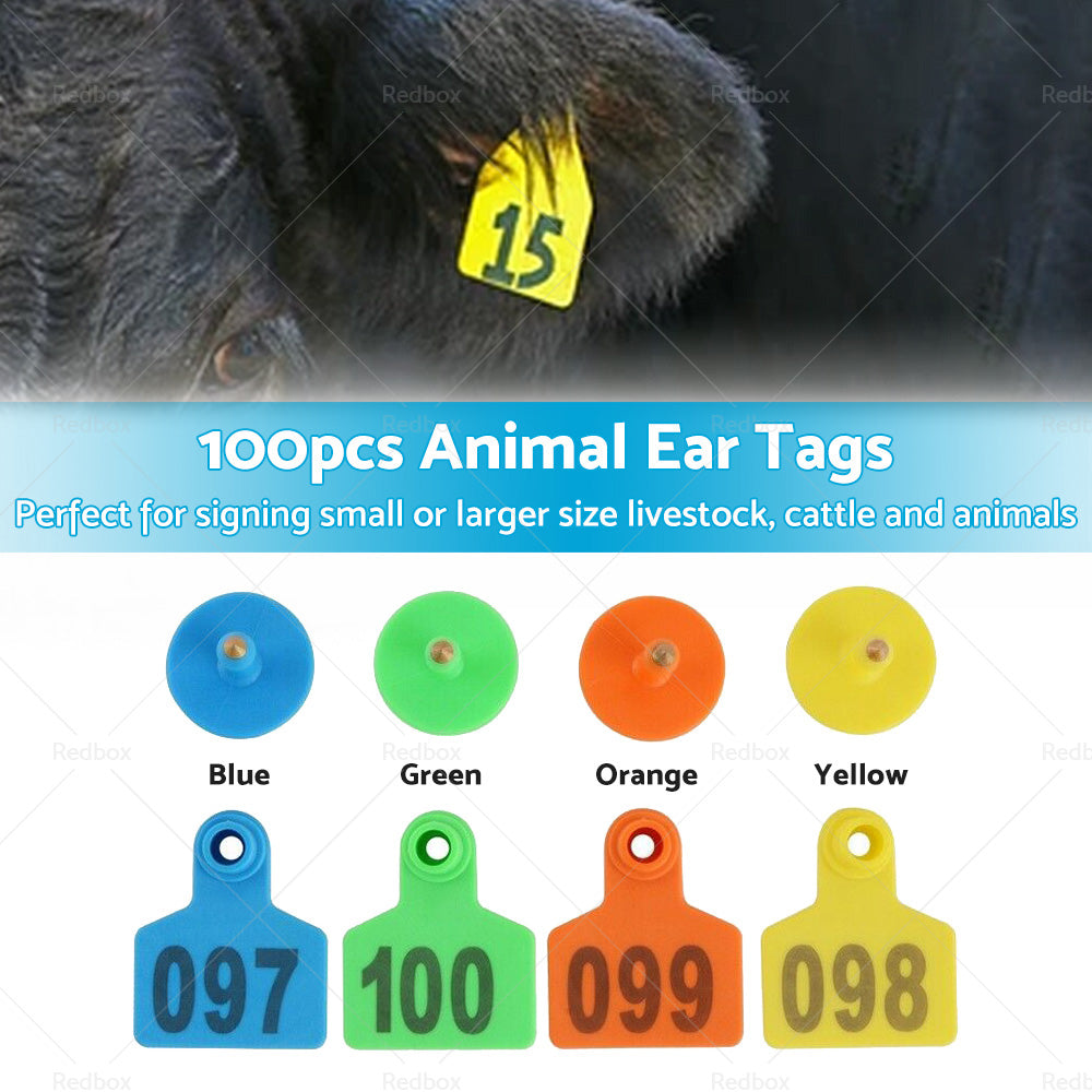 100x Small 5x4cm Livestock Ear Tags Plastic Numbered for Sheep, Cows, Pigs, Cattle-1