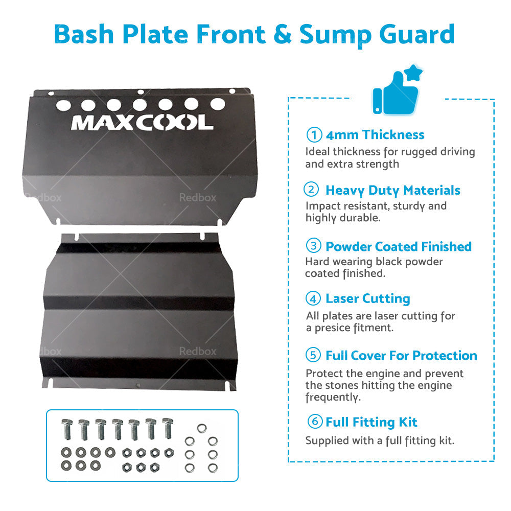 4MM Black Bash Plate Suitable for Mitsubishi Triton ML MN 06-15 Underbody Steel Front Sump Guard-4