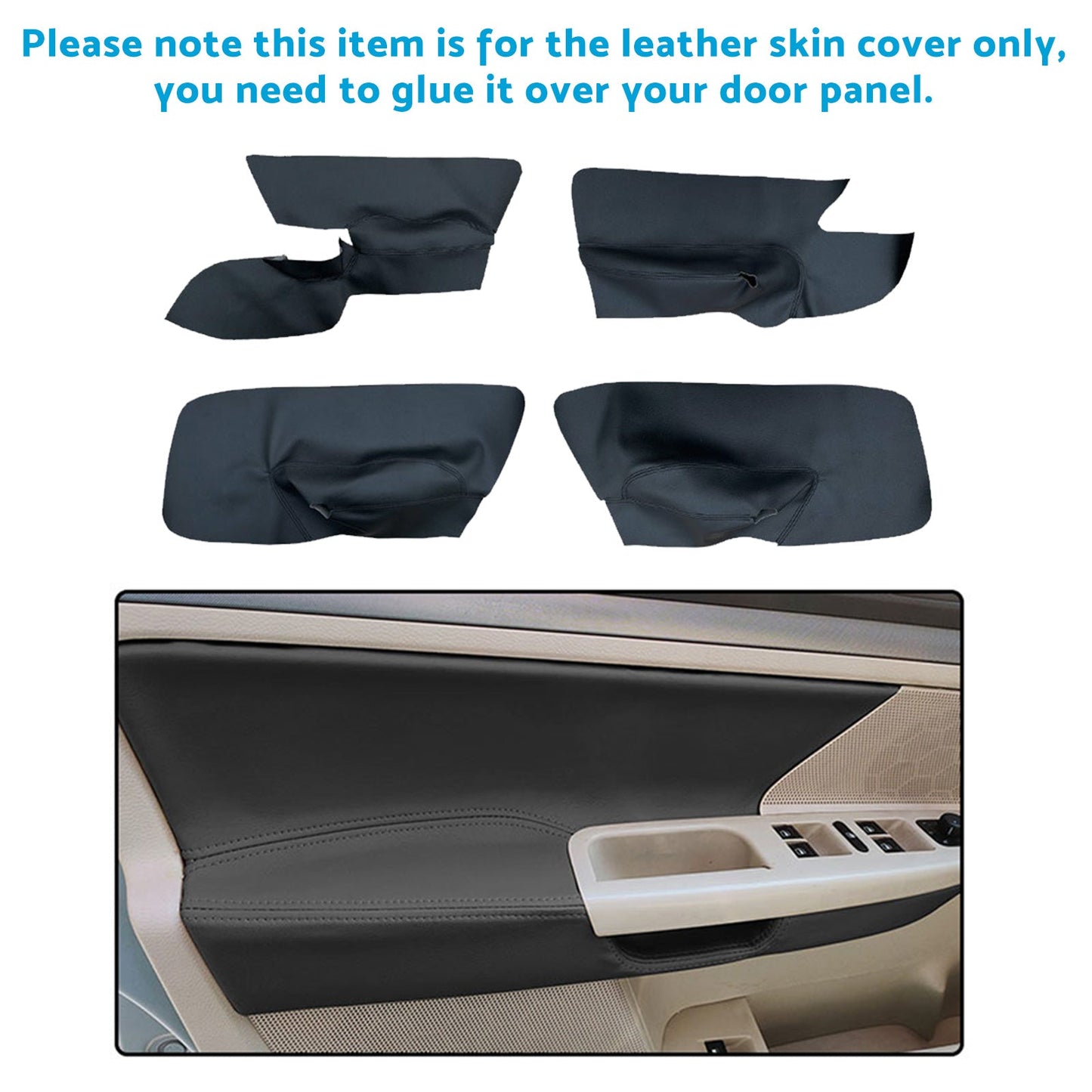 4x Black Leather LH RH Door Armrest Panel Cover Suitable For VW Jetta Golf MK5-4