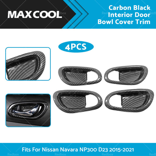 Carbon Black Interior Door Bowl Cover Trim Fit For Nissan Navara NP300 2015-2021-1