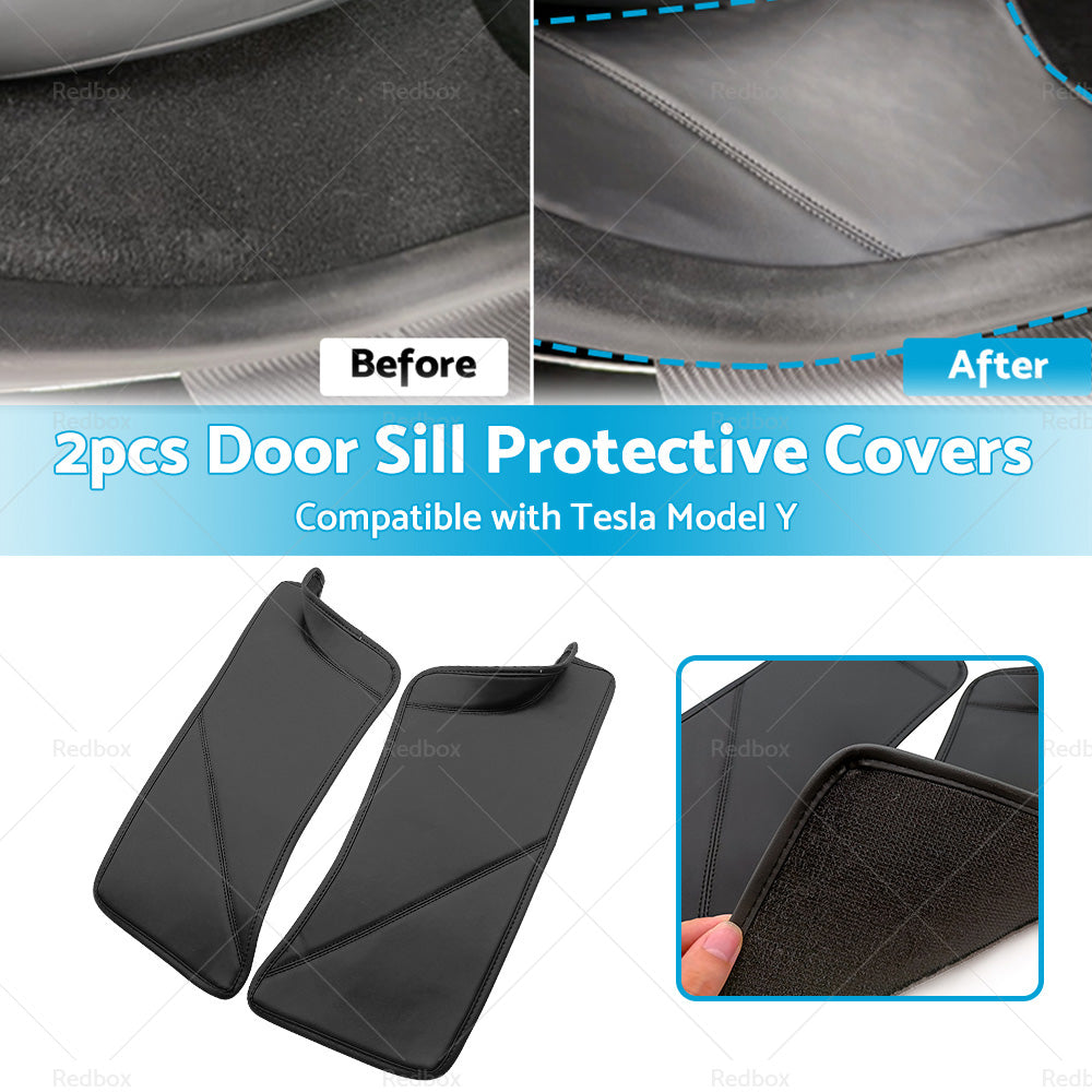 2PCS PU Rear Door Sill Protector Cover Pad Suitable for Tesla Model Y 2020-2022-2
