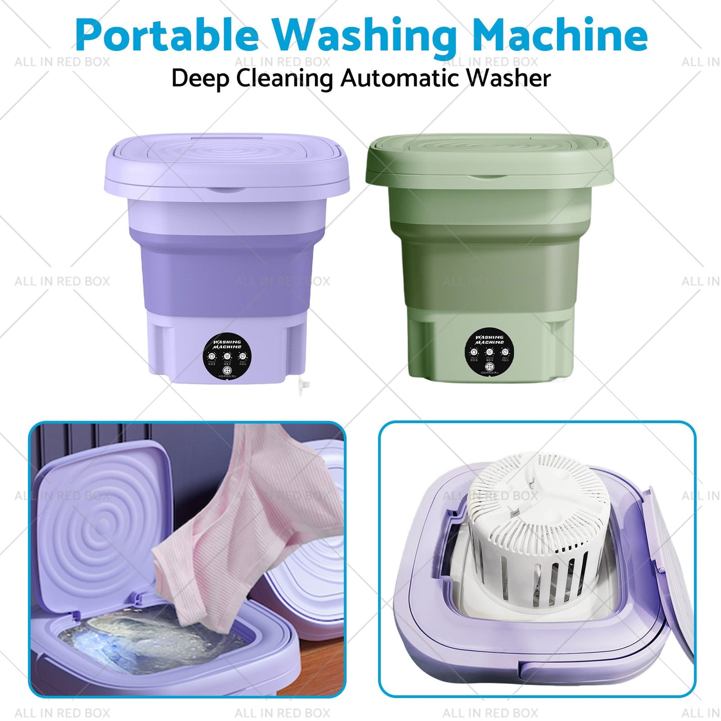 8L Foldable Washing Machine Portable 3 Modes Deep Cleaning Automatic Washer 240V-3