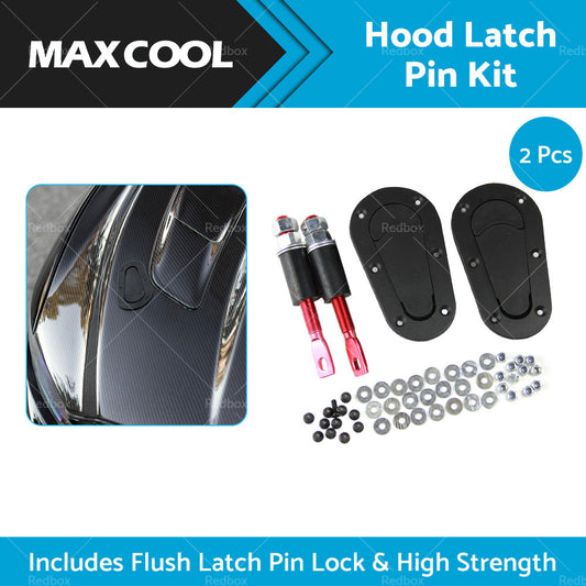 2Pcs Universal Racing Mount Bonnet Hood Plus Flush Latch Pin Locking Kit-1