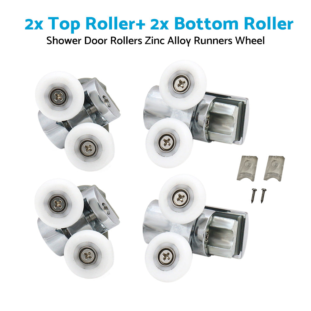 Shower Door Roller 4x Zinc Alloy Twin Top & Bottom Runners Wheel 23mm Suitable For Sliding Doors-4