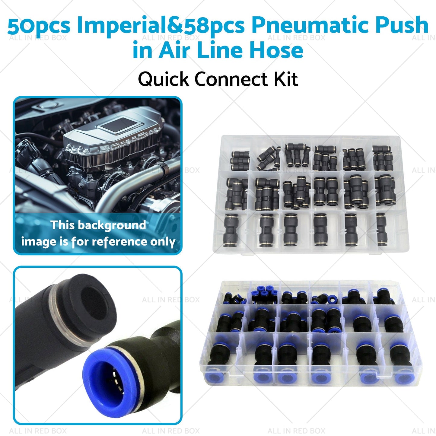 50pcs Imperial and 58pcs Pneumatic Push in Air Line Hose Joiner Quick Connect Kit-2