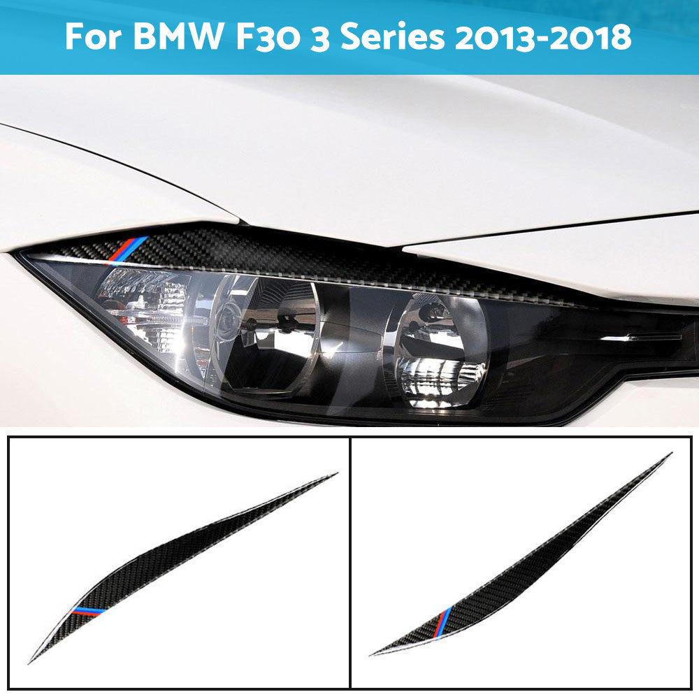 Carbon Fiber Eyelids Eyebrow Headlight Retrofit Accessories for BMW F30 3 Series-2