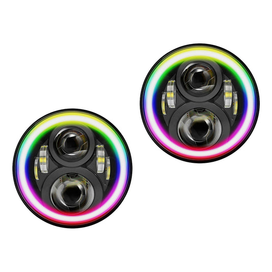 RGB Halo 7-Inch LED Projector Headlights Hi/Lo Beam DRL Suitable For Jeep GQ-1