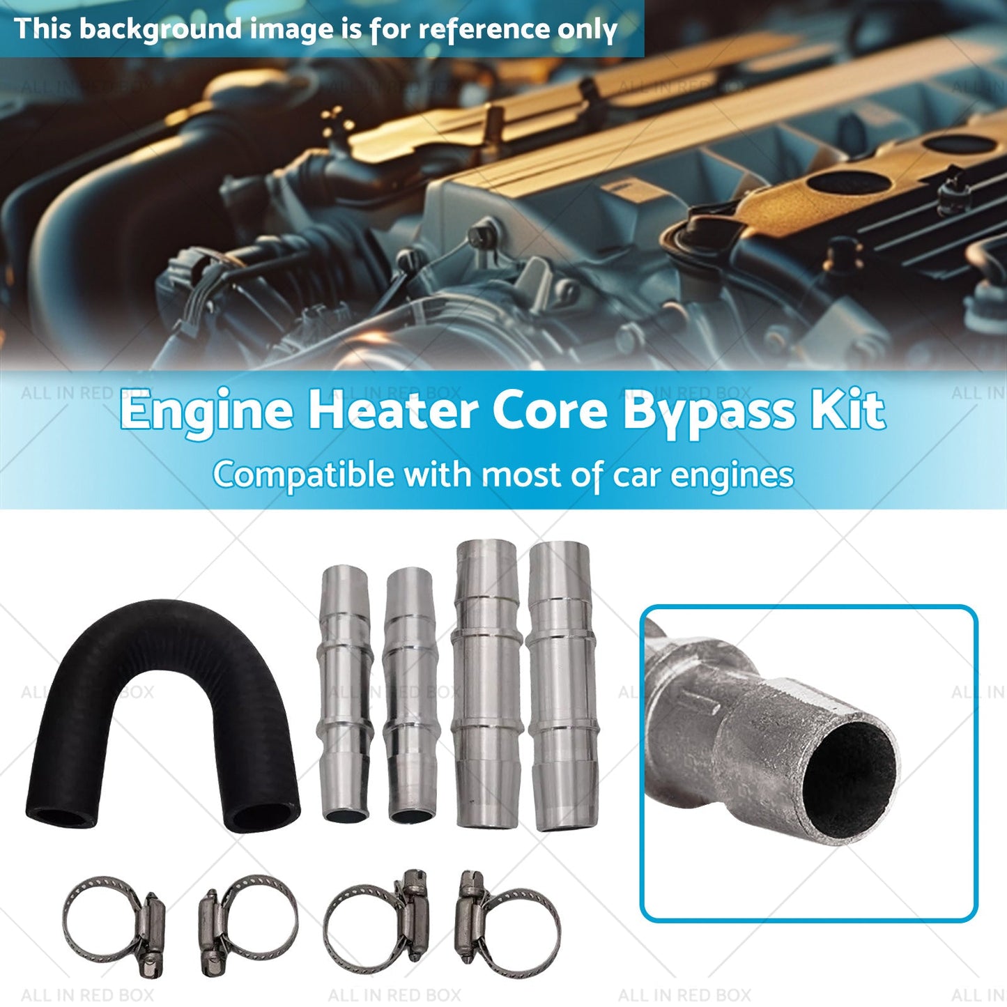 Car Engine Heater Core Bypass Kit 5 or 8in 3 or 4in Hose Fitting Aluminum For Most-2
