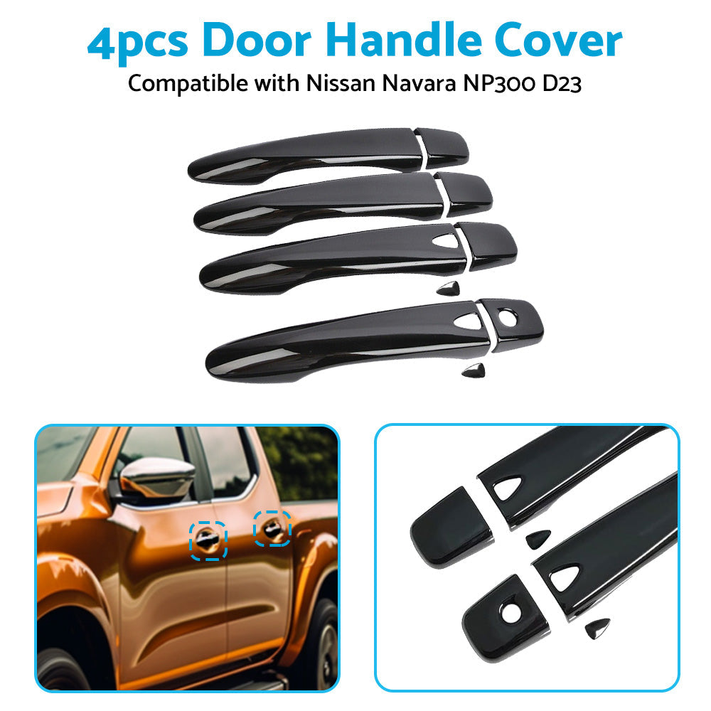 4x Black Door Handle Covers Suitable For Nissan Navara NP300 D23 2015-Onwards-4