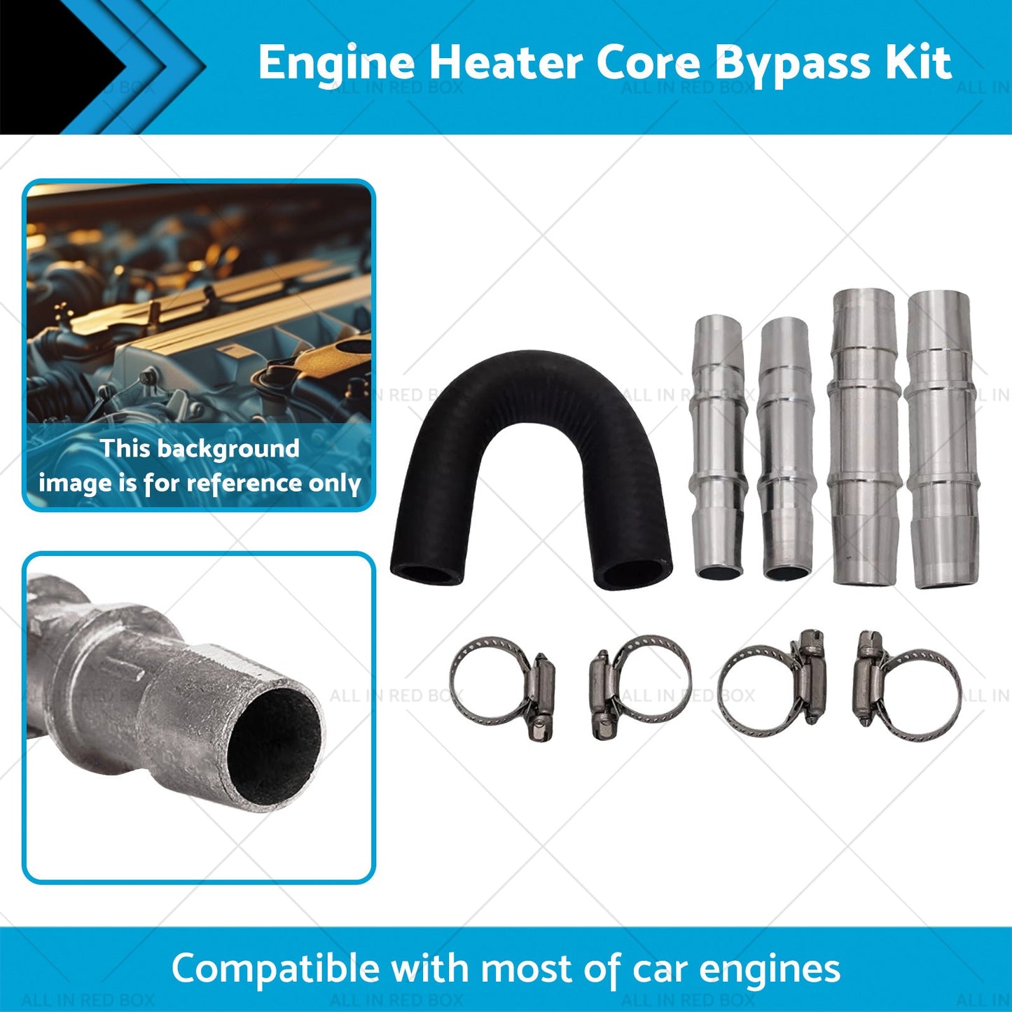 Car Engine Heater Core Bypass Kit 5 or 8in 3 or 4in Hose Fitting Aluminum For Most-1