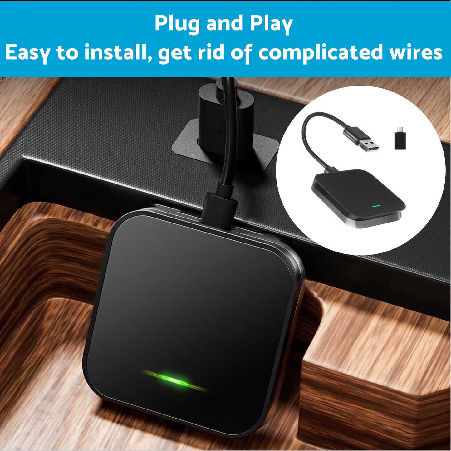 Bluetooth USB Wireless Receiver Black Suitable for Apple CarPlay Adapter-4