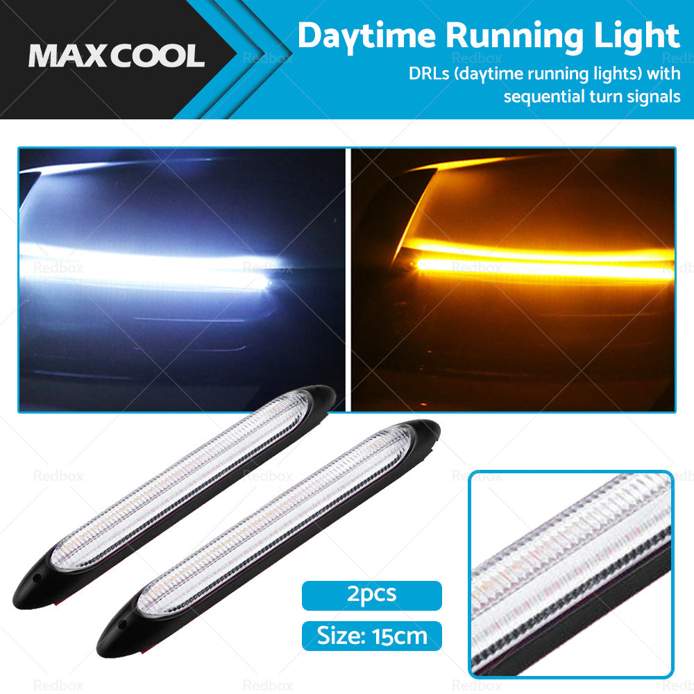 2x 15cm DRL LED Strip Lights Daytime Running Sequential Turn Signal Lamp-0