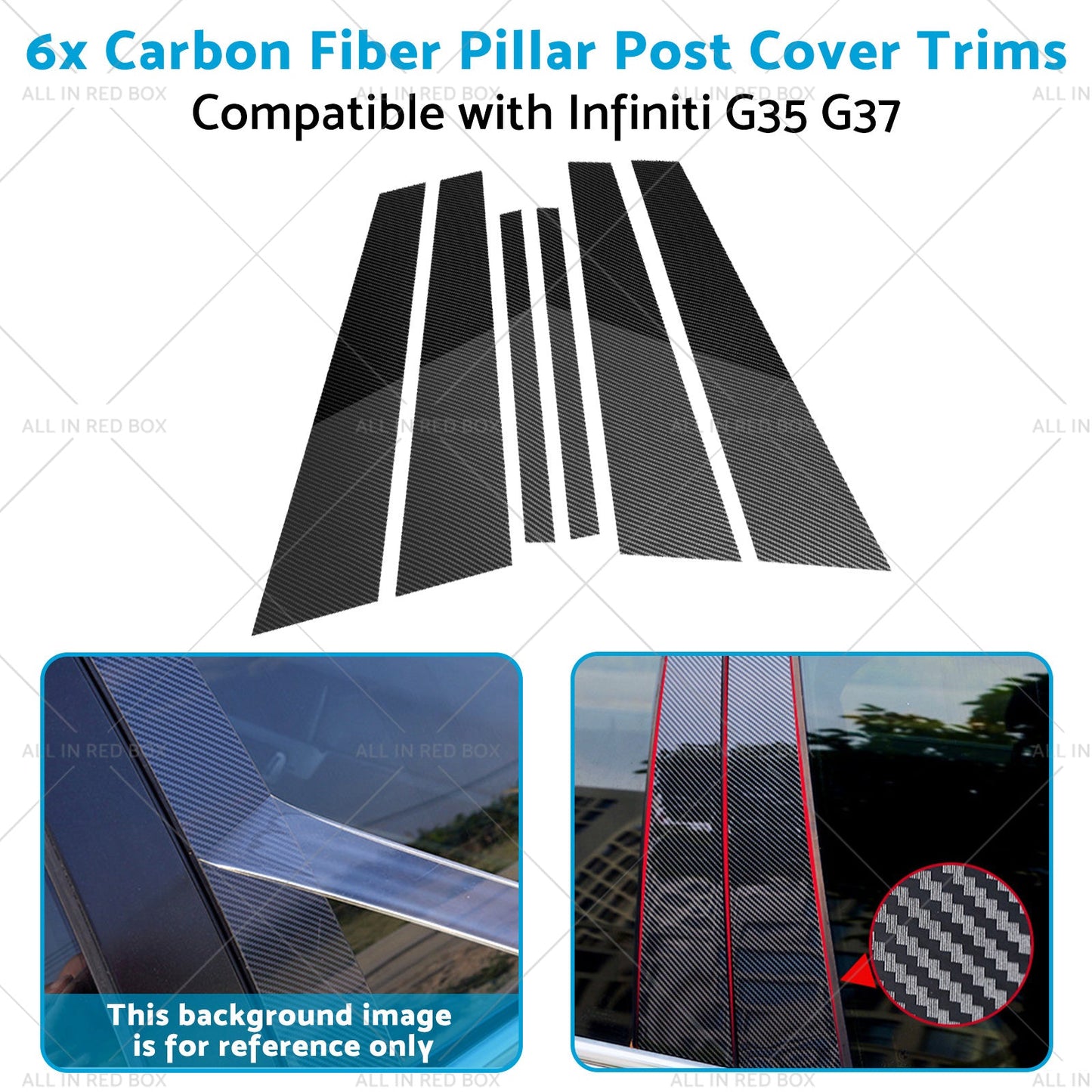 6x Carbon Fiber Pillar Post Cover Trims Suitable for Infiniti G35 02-13-3