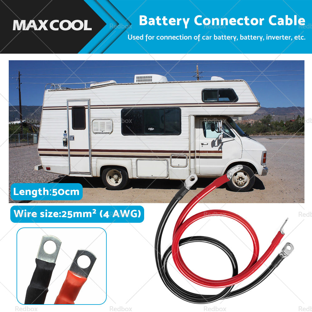 50cm 12V Battery joiner Connector Lead DC Wire 100 Amp Cable and lugs Red and Black-0