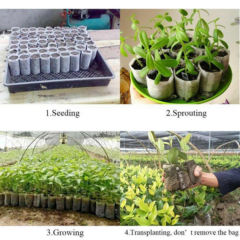 Non-Woven 200PCS Biodegradable Bags Plant Grow Pot Nursery Seedling Garden-3