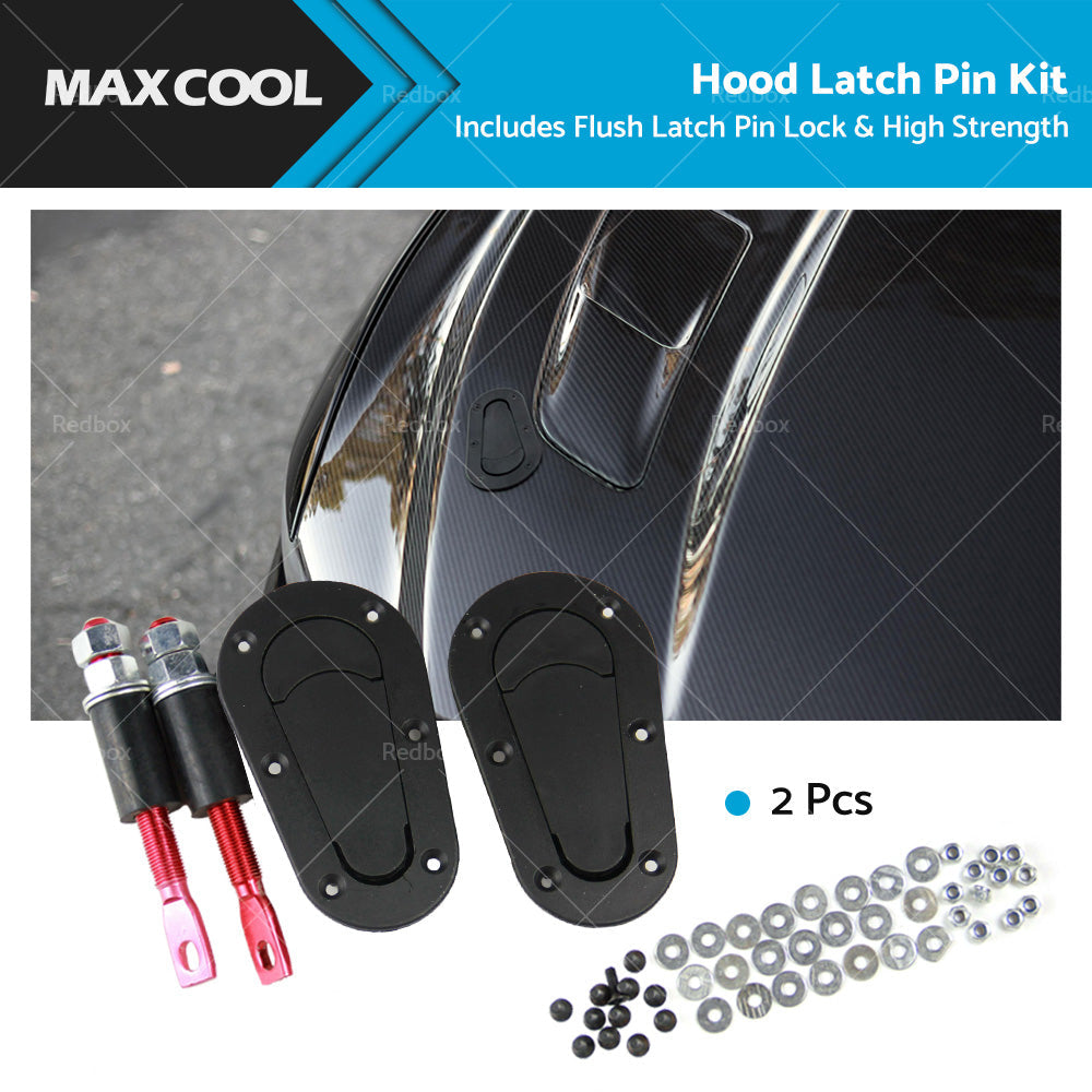 2Pcs Universal Racing Mount Bonnet Hood Plus Flush Latch Pin Locking Kit-0