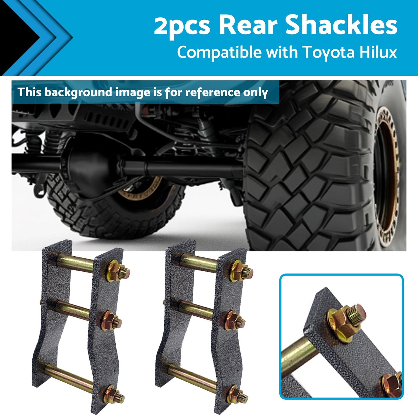 2x Rear Extended Greasable Shackles 2 inch 50mm Lift Suitable For Toyota Hilux KUN26-4