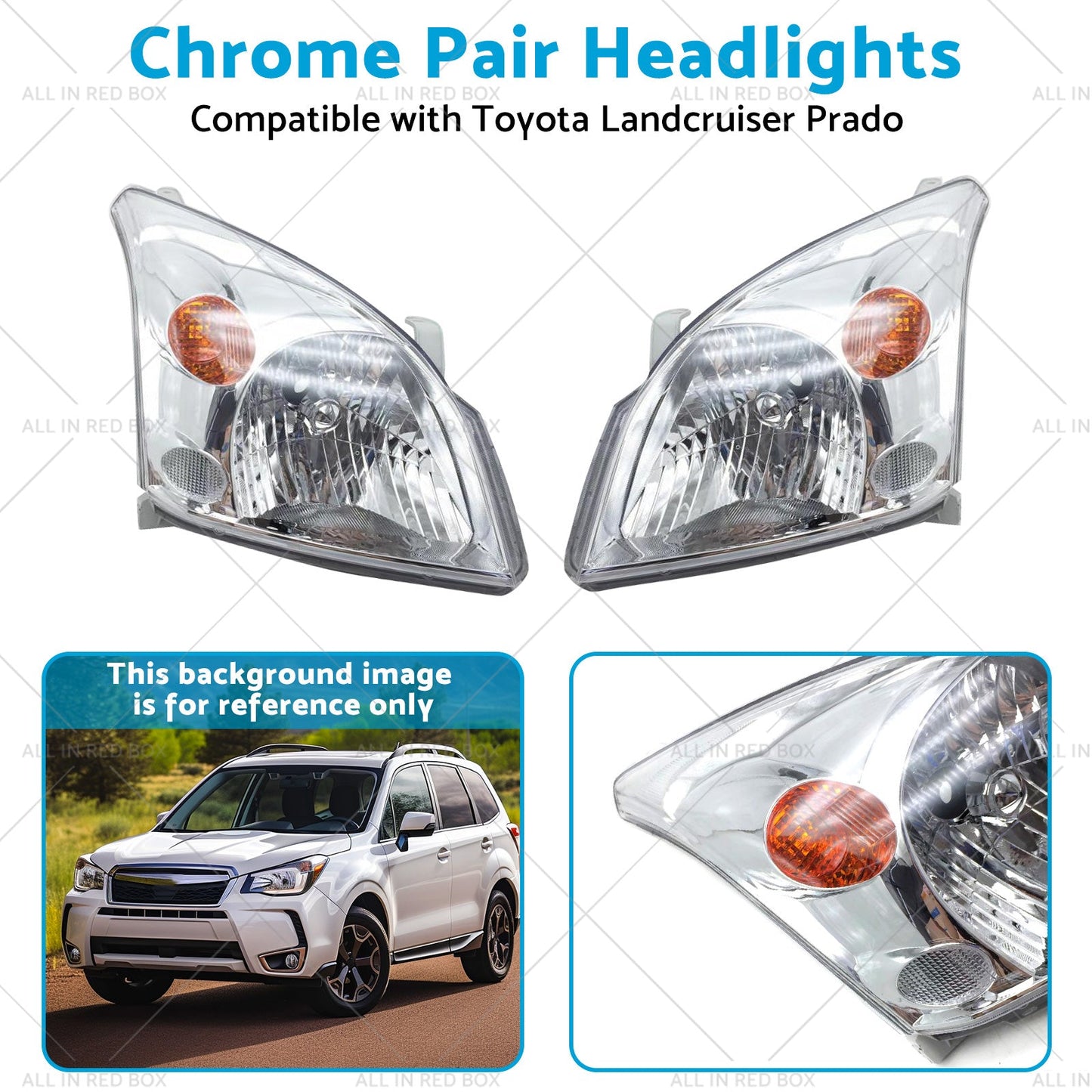 Chrome Pair Headlights Suitable for Toyota Landcruiser Prado 120 Series 02-09-3
