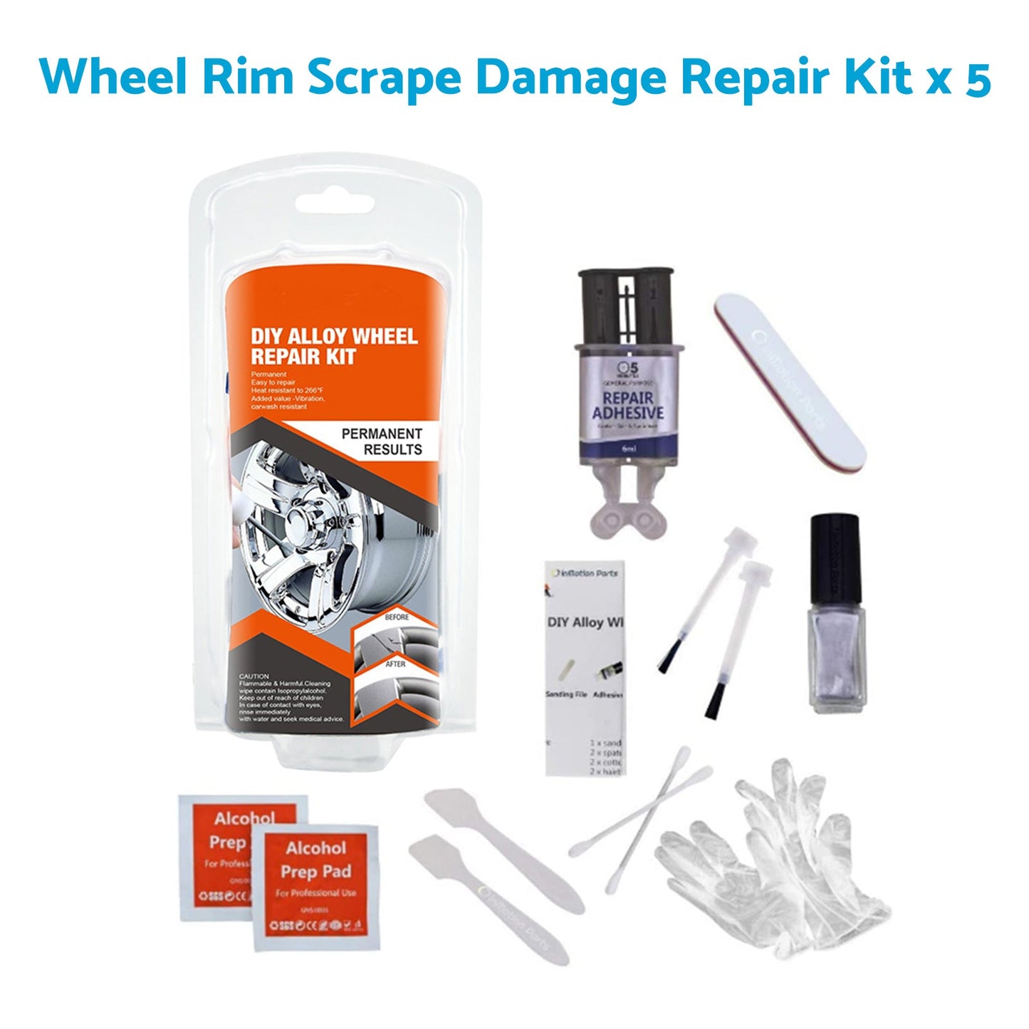 5x Wheel Rim Scuffs Scrape Car Kerb Damage Repair Kit Fix Tool Gloves-3