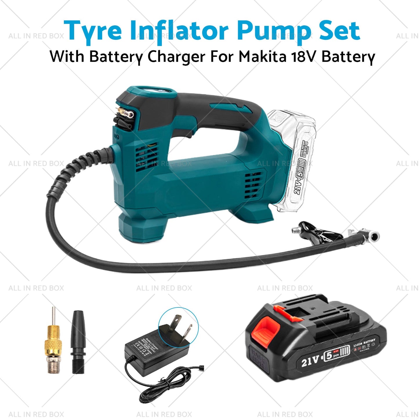 Cordless Portable Tyre Inflator Pump w Battery Charger For Makita 18V Battery-4