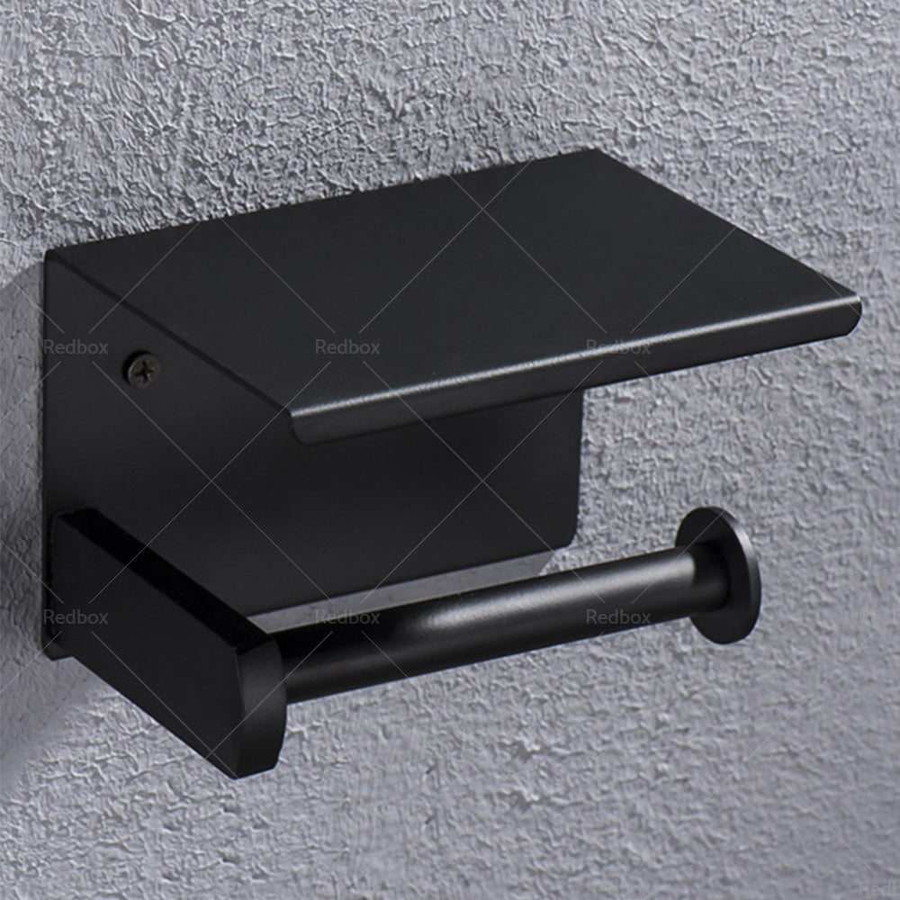 2x Stainless Steel Toilet Paper Roll Holder With Storage Hook & Phone Shelf for Bathroom-4