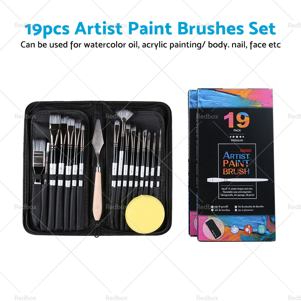 19PCS Artist Paint Brushes Set Watercolour Acrylic Oil Painting Sponge Brush-2