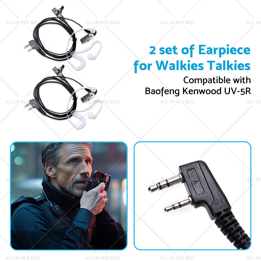 2PCS Covert Acoustic Tube Earpiece Headset Mic Suitable for Baofeng Kenwood-3