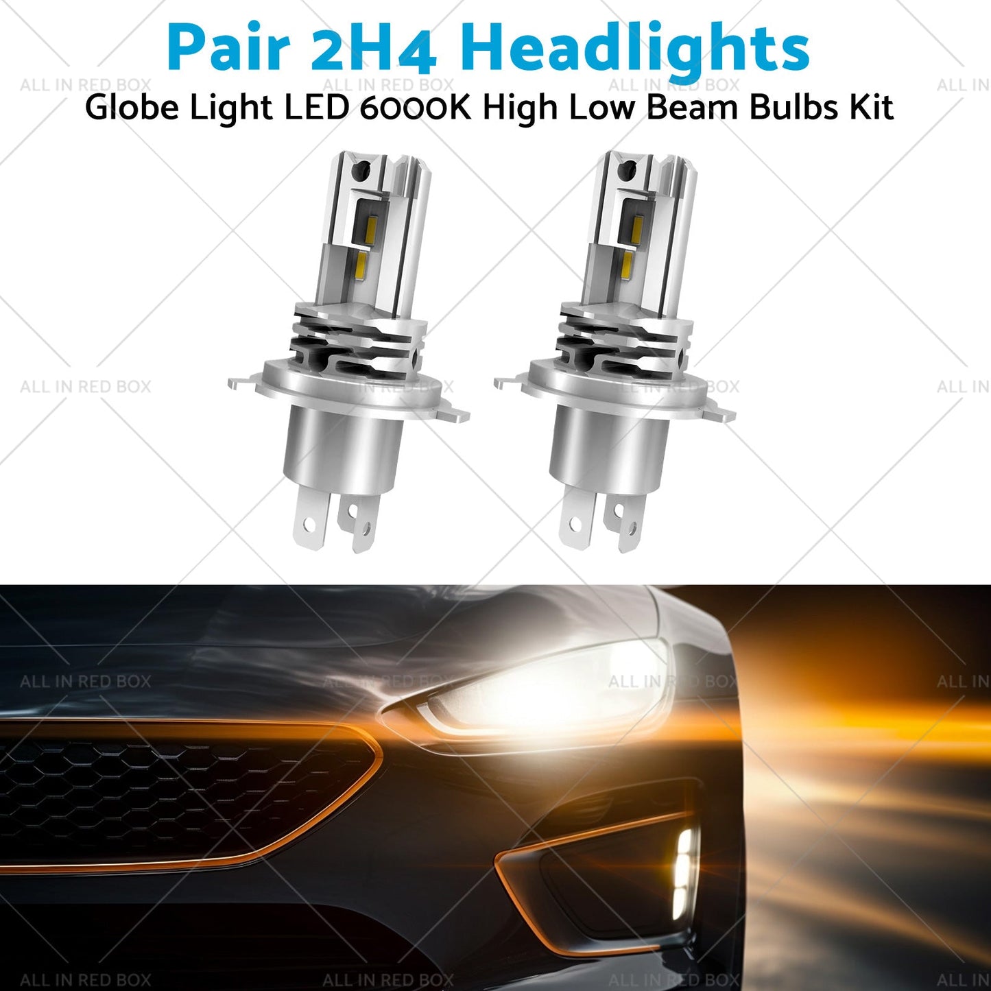 2x H4 Headlights Replacement Globe Light LED 6000K High Low Beam Bulbs Kit-4