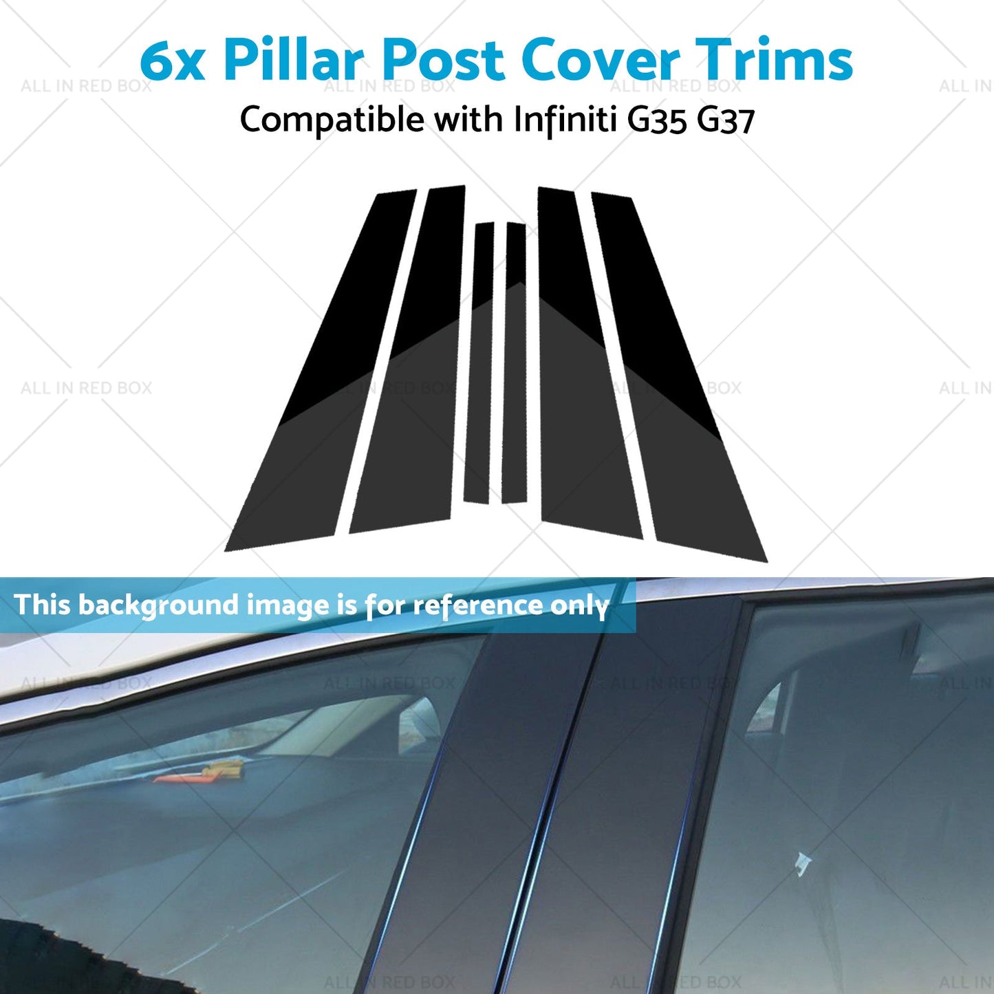 6x Black Pillar Post Cover Trims Suitable for Infiniti G35 G37 Sedan 02-13-4