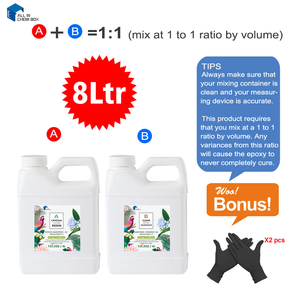8Ltr Epoxy Resin 1 1 AB Kit Art DIY UV Crafts Glass and Water Clear Epoxy Coating-0
