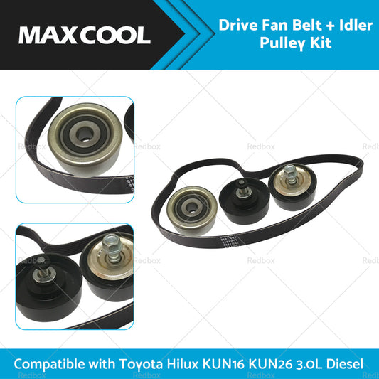 Drive Fan Belt Idler Pulley Kit Compatible with Hilux 3. 0L Diesel 1KD-FTV KUN16 KUN26-1