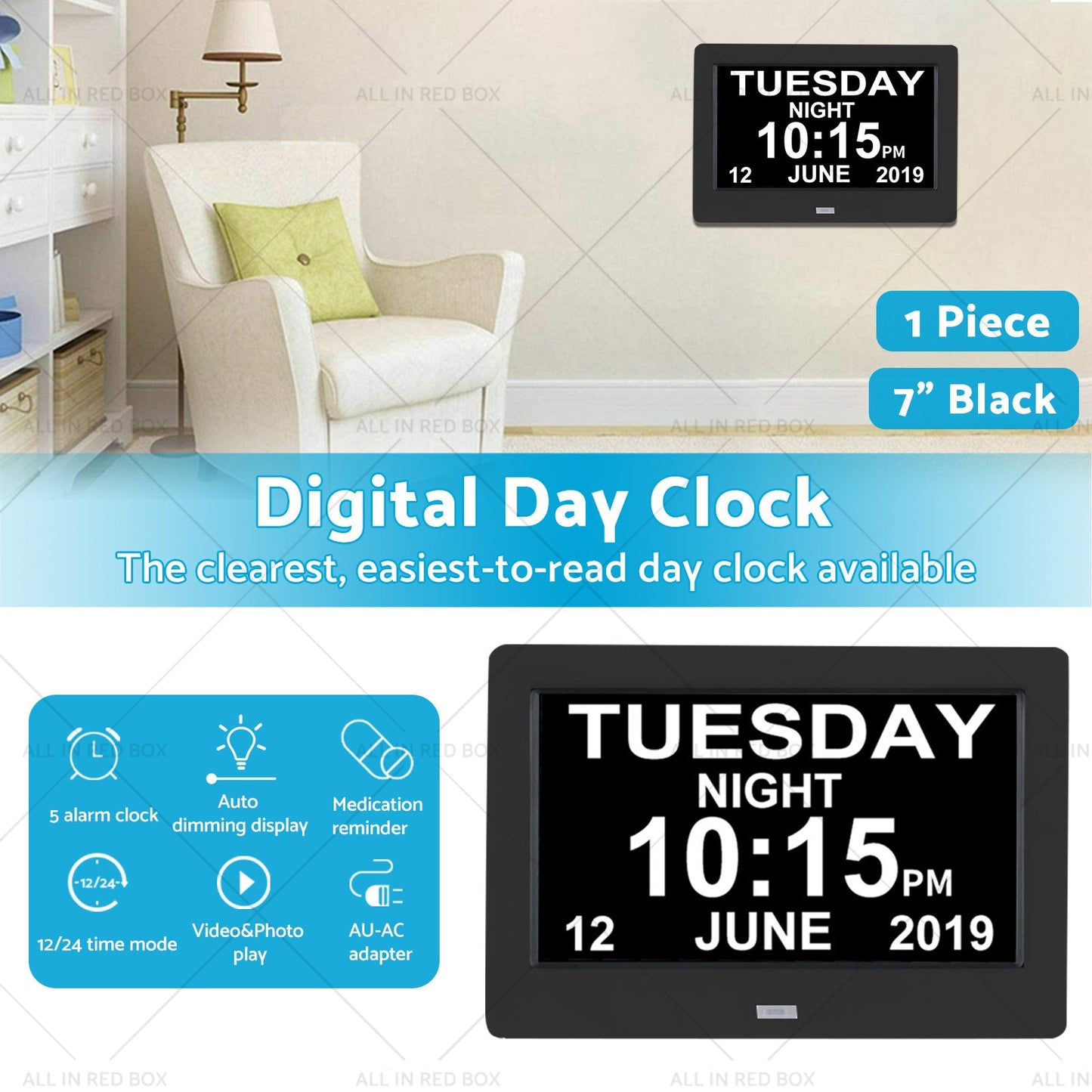 7 inch LED Large Digital Day Clock Calendar Dementia Date Week Month Year Time Wall-2