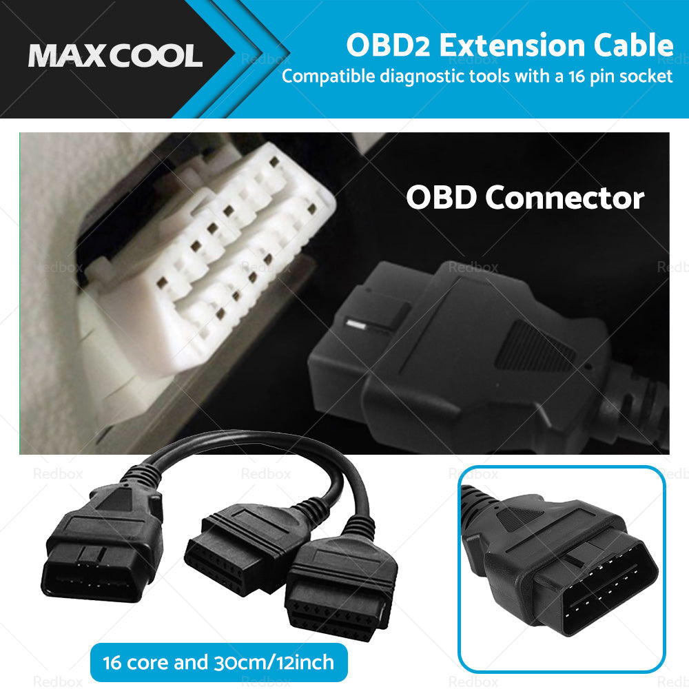 OBD2 16 Pin Splitter Extension Cable Male to Dual Female 12inch or 30cm Y Lead-0