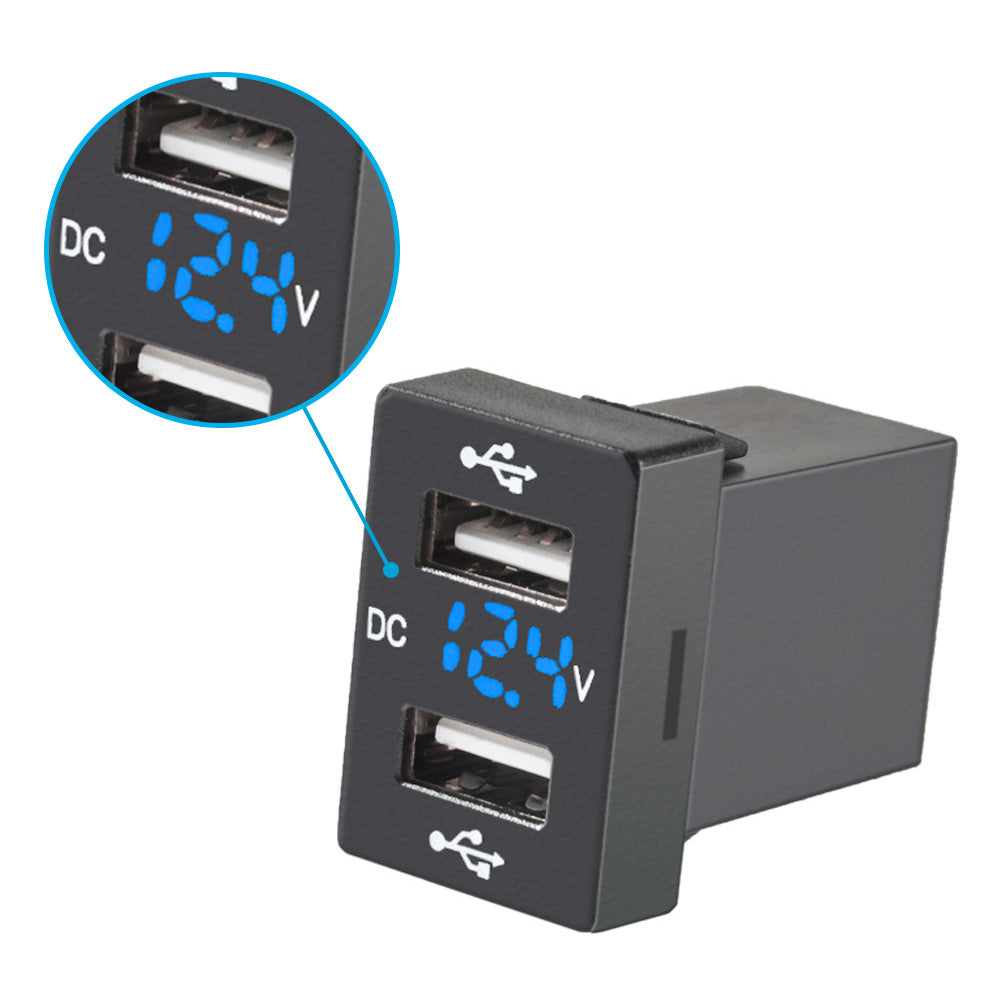 Dual USB Charger + Volt Meter Suitable For Toyota Hilux Prado Blue LED 12V 4.2A-4