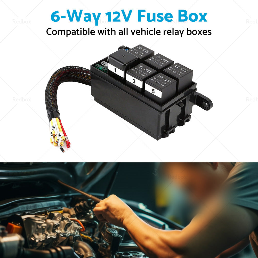 6-Way 12V Auto Waterproof Fuse Relay Holder Box Block 40A Relays with ATC Fuse-3
